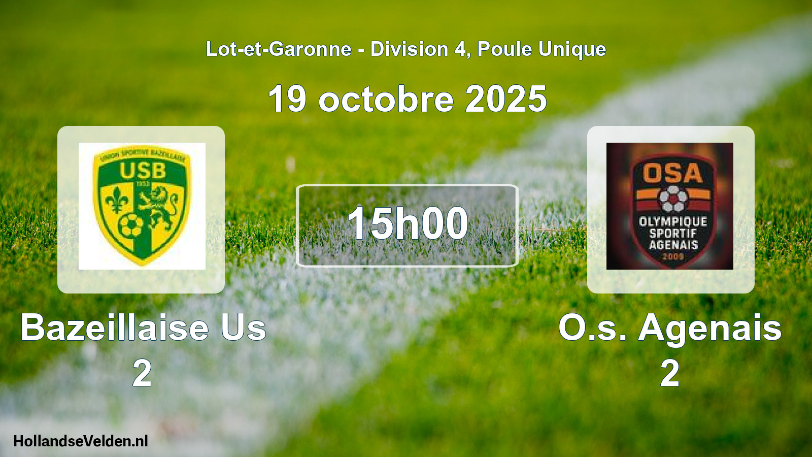 Geplande wedstrijd: Bazeillaise Us 2 - O.s. Agenais 2 (19 octobre 2025)