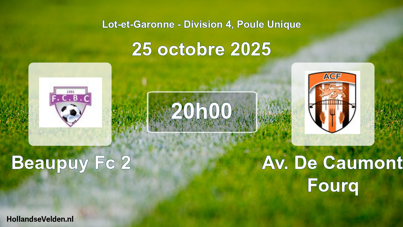 Geplande wedstrijd: Beaupuy Fc 2 - Av. De Caumont Fourq (25 octobre 2025)