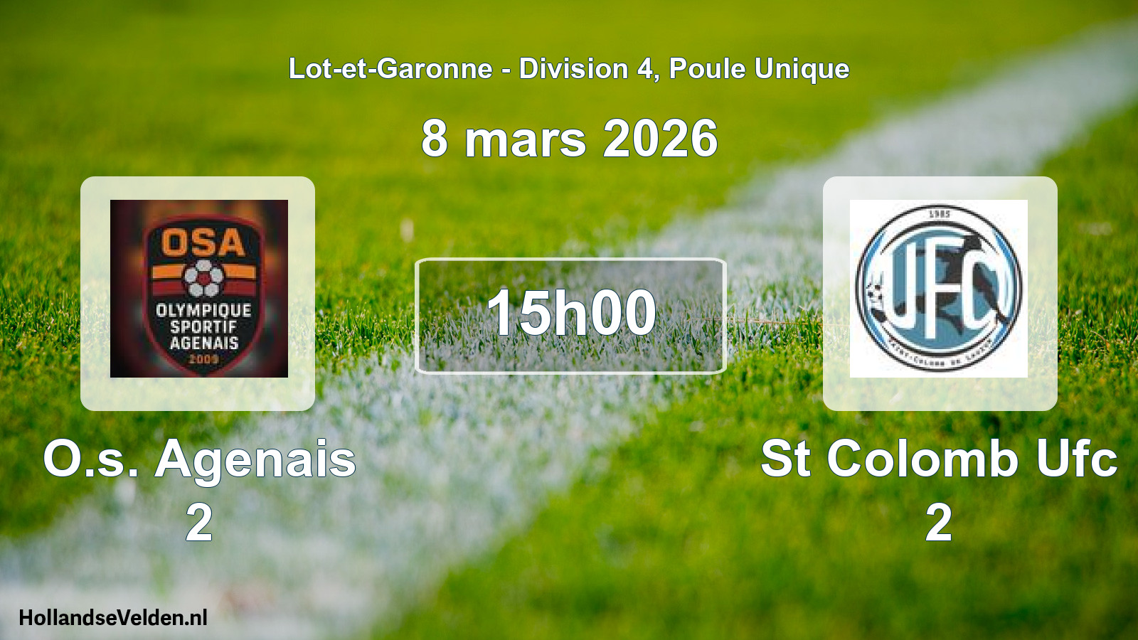 Geplande wedstrijd: O.s. Agenais 2 - St Colomb Ufc 2 (8 maart 2026)