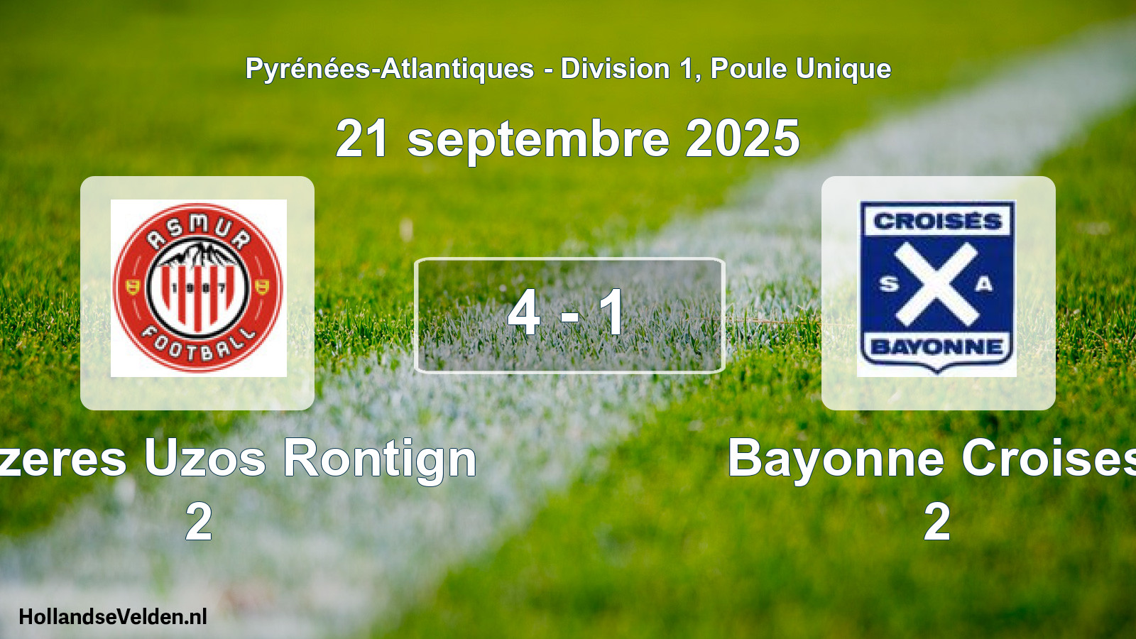 Gespeelde wedstrijd: Mazeres Uzos Rontign 2 - Bayonne Croises 2 4 - 1 (21 septembre 2025)
