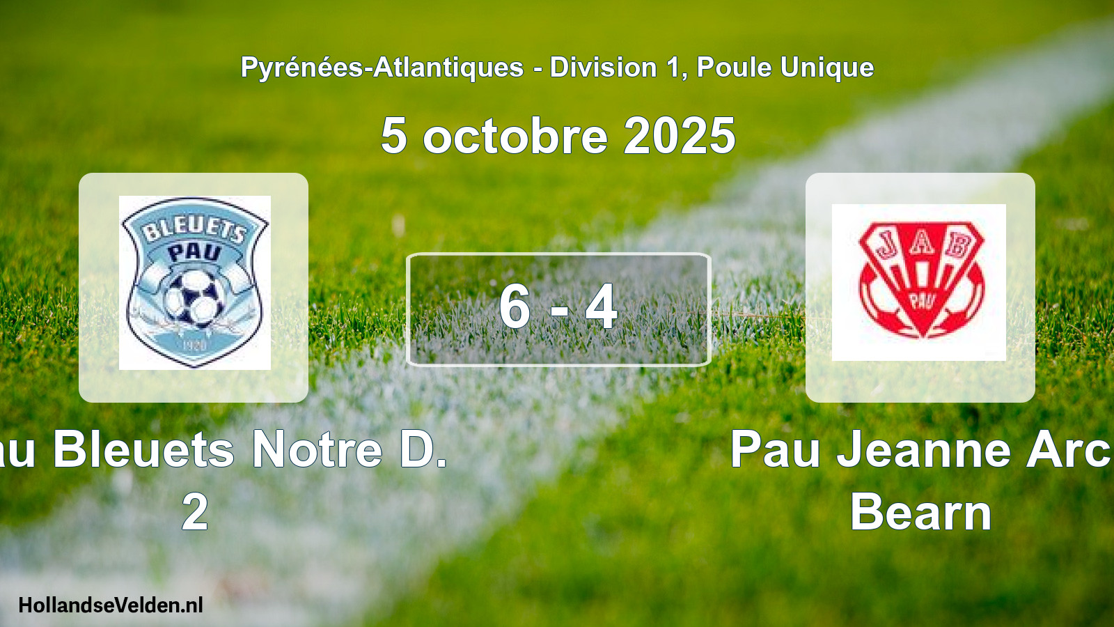 Gespeelde wedstrijd: Pau Bleuets Notre D. 2 - Pau Jeanne Arc Bearn 6 - 4 (5 octobre 2025)