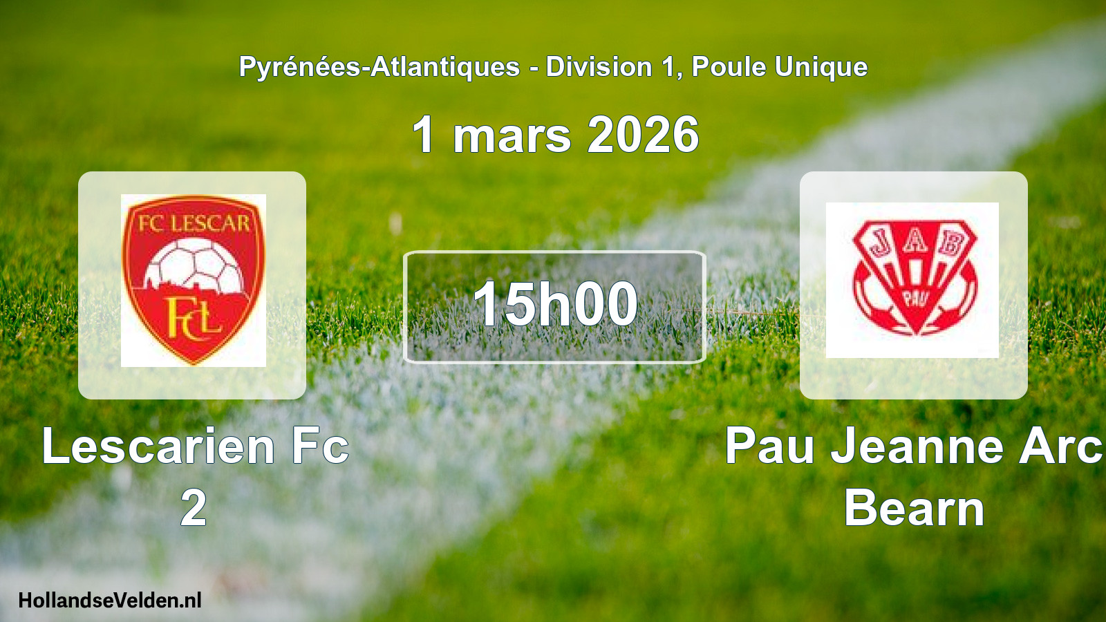 Geplande wedstrijd: Lescarien Fc 2 - Pau Jeanne Arc Bearn (1 mars 2026)