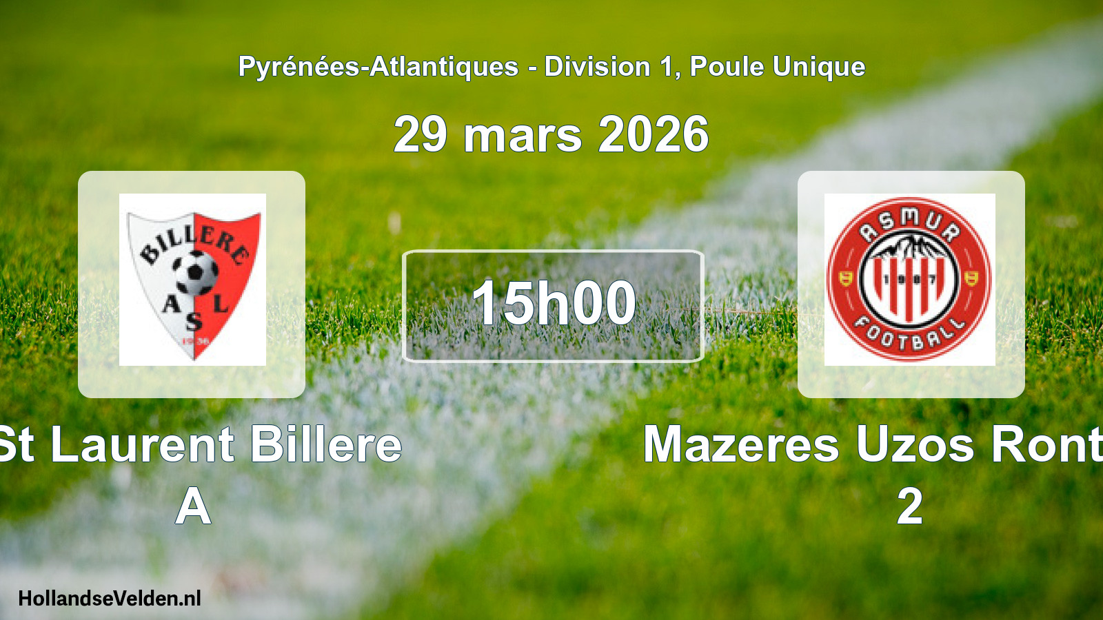 Geplande wedstrijd: St Laurent Billere A - Mazeres Uzos Rontign 2 (29 mars 2026)