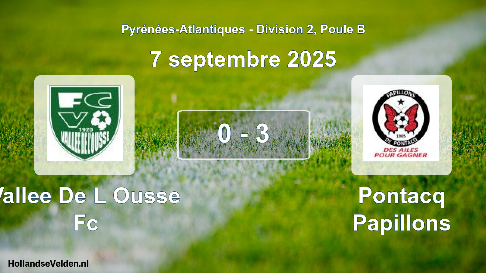 Total number of matches played: Vallee De L Ousse Fc - Pontacq Papillons 0 - 3 (7 September 2025)