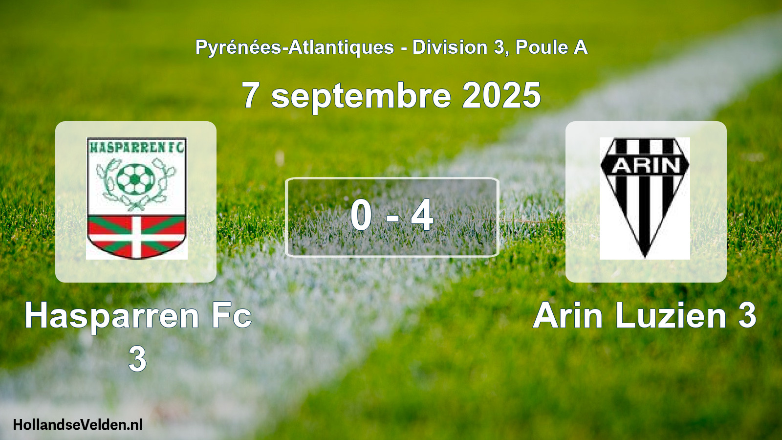 Gespeelde wedstrijd: Hasparren Fc 3 - Arin Luzien 3 0 - 4 (7 septembre 2025)