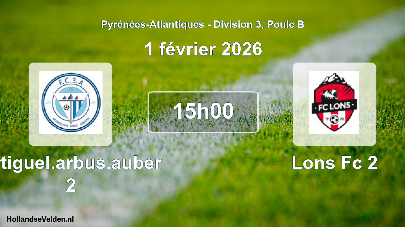 Scheduled Match: Artiguel.arbus.auber 2 - Lons Fc 2 (1 February 2026)