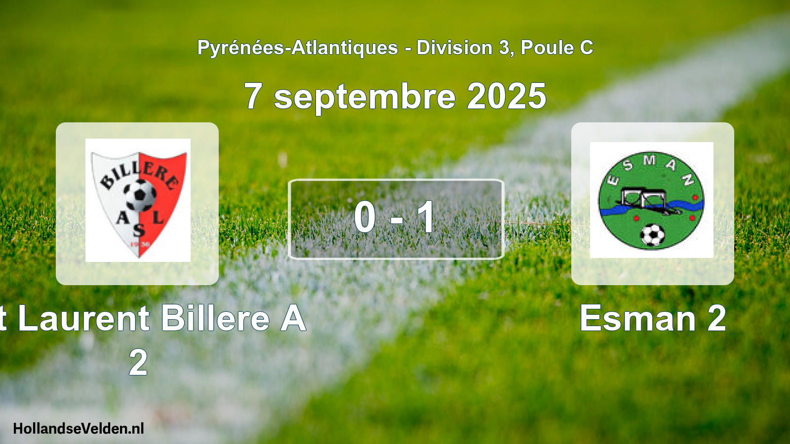 Gespeelde wedstrijd: St Laurent Billere A 2 - Esman 2 0 - 1 (7 septembre 2025)
