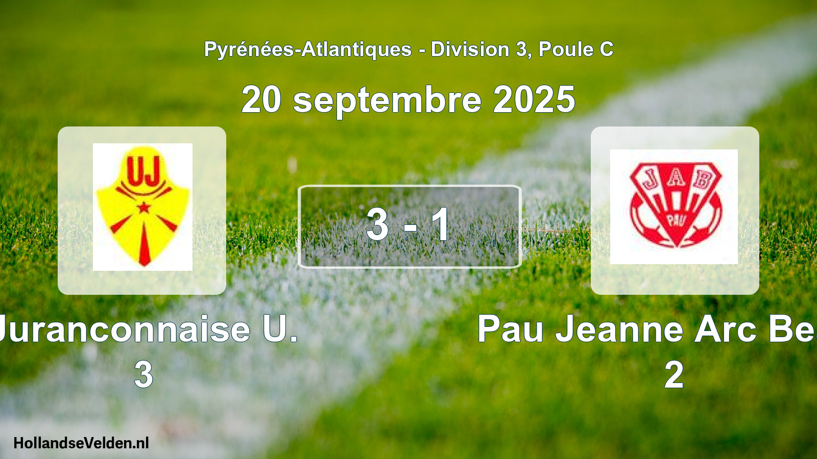 Gespeelde wedstrijd: Juranconnaise U. 3 - Pau Jeanne Arc Bearn 2 3 - 1 (20 septembre 2025)