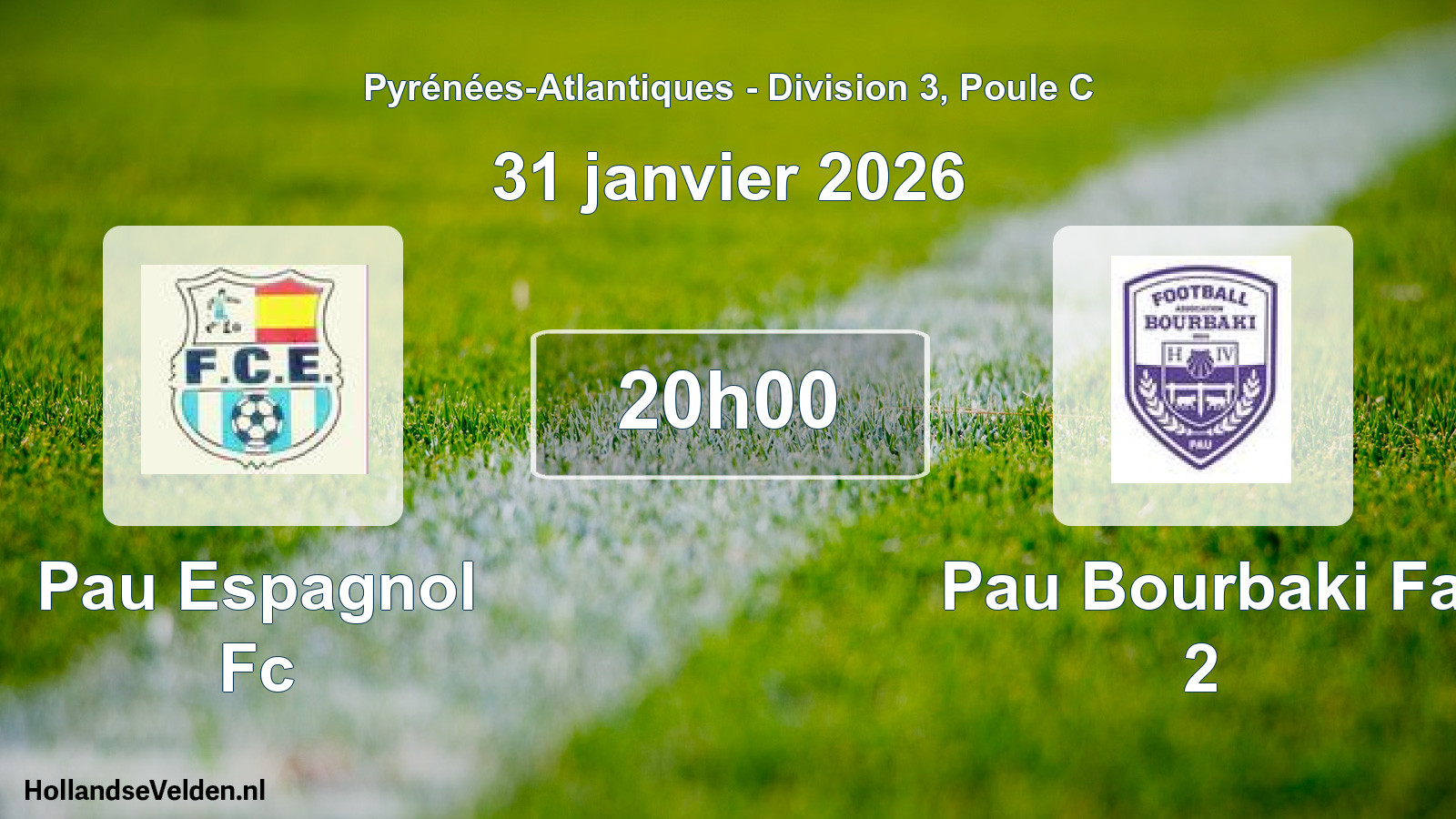 Geplande wedstrijd: Pau Espagnol Fc - Pau Bourbaki Fa 2 (31 janvier 2026)