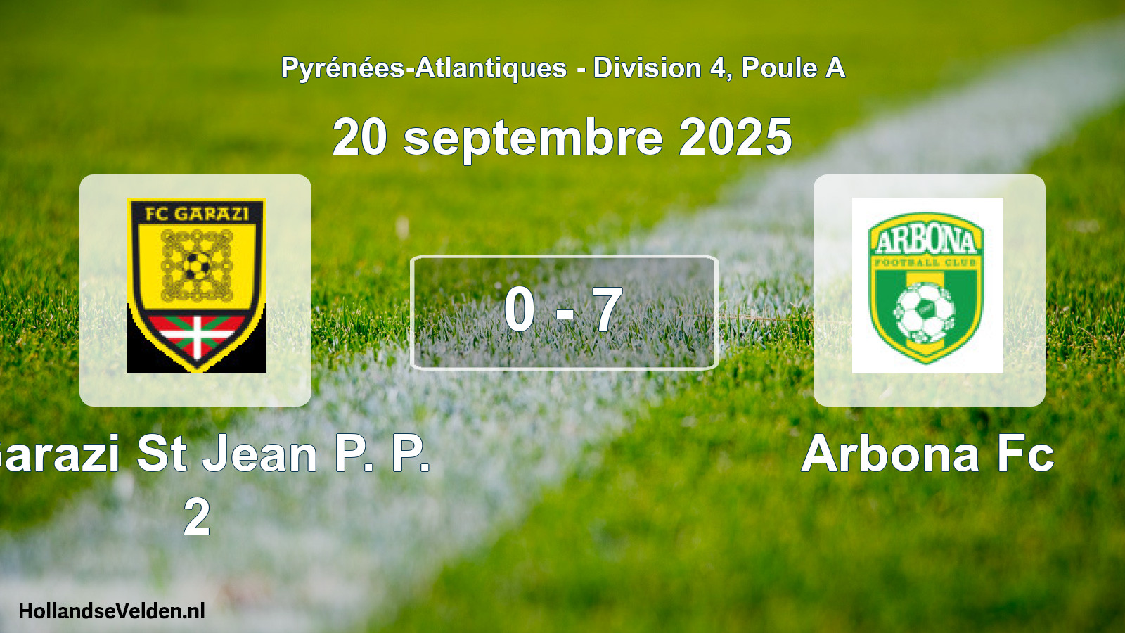 Gespeelde wedstrijd: Garazi St Jean P. P. 2 - Arbona Fc 0 - 7 (20 septembre 2025)