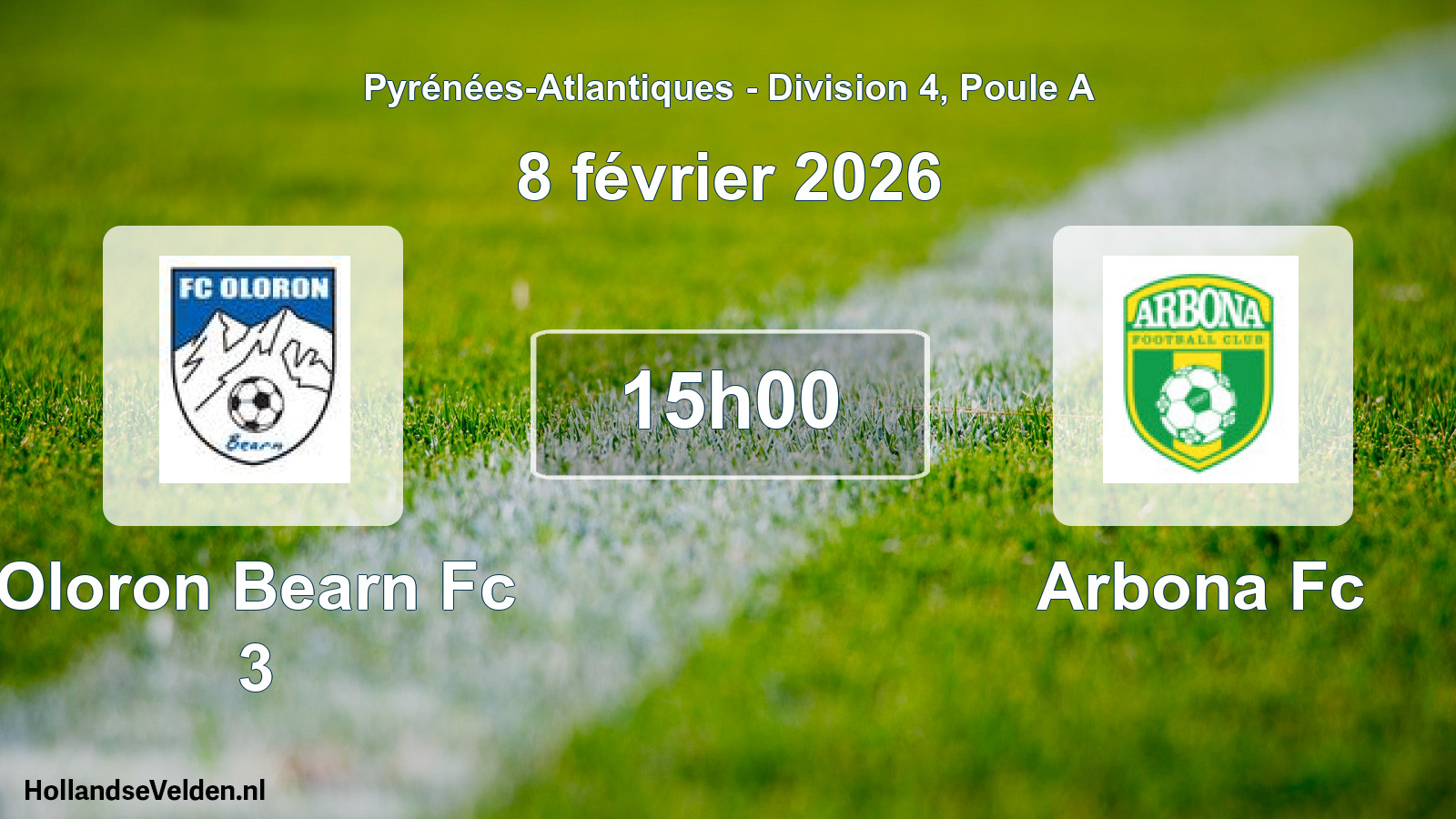 Geplande wedstrijd: Oloron Bearn Fc 3 - Arbona Fc (8 février 2026)