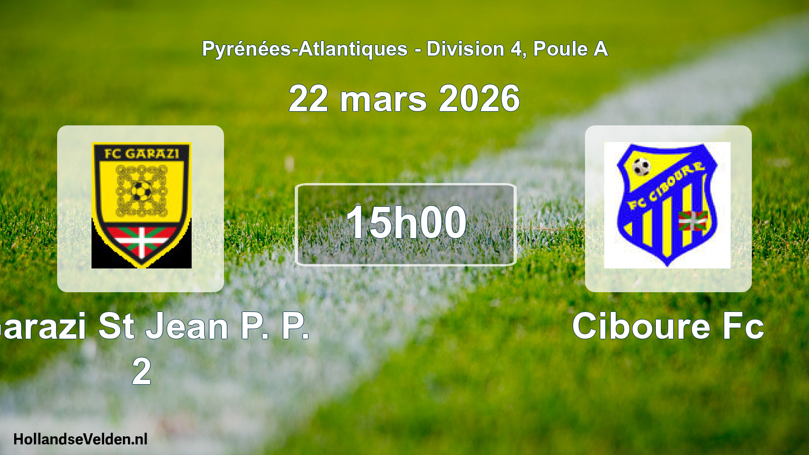 Geplande wedstrijd: Garazi St Jean P. P. 2 - Ciboure Fc (22 mars 2026)