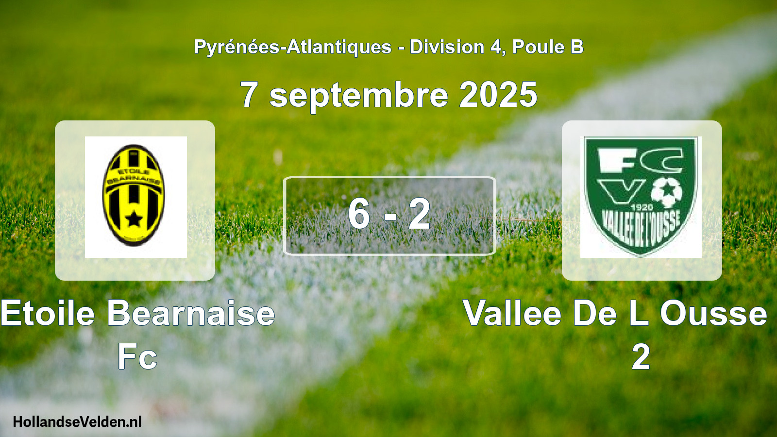 Total number of matches played: Etoile Bearnaise Fc - Vallee De L Ousse Fc 2 6 - 2 (7 September 2025)