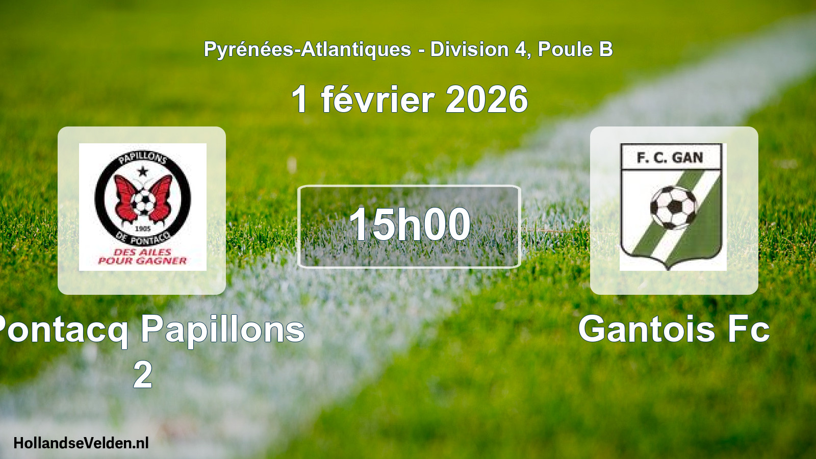 Geplande wedstrijd: Pontacq Papillons 2 - Gantois Fc (1 février 2026)