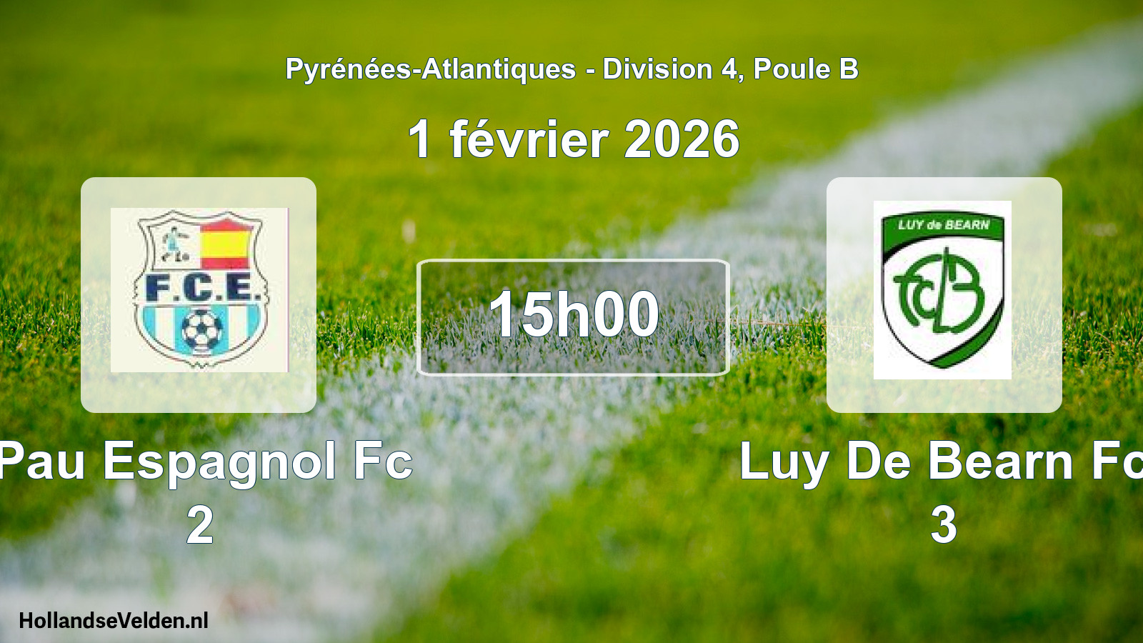 Geplande wedstrijd: Pau Espagnol Fc 2 - Luy De Bearn Fc 3 (1 février 2026)