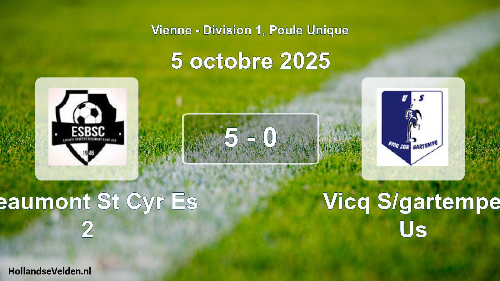 Gespeelde wedstrijd: Beaumont St Cyr Es 2 - Vicq S/gartempe Us 5 - 0 (5 octobre 2025)