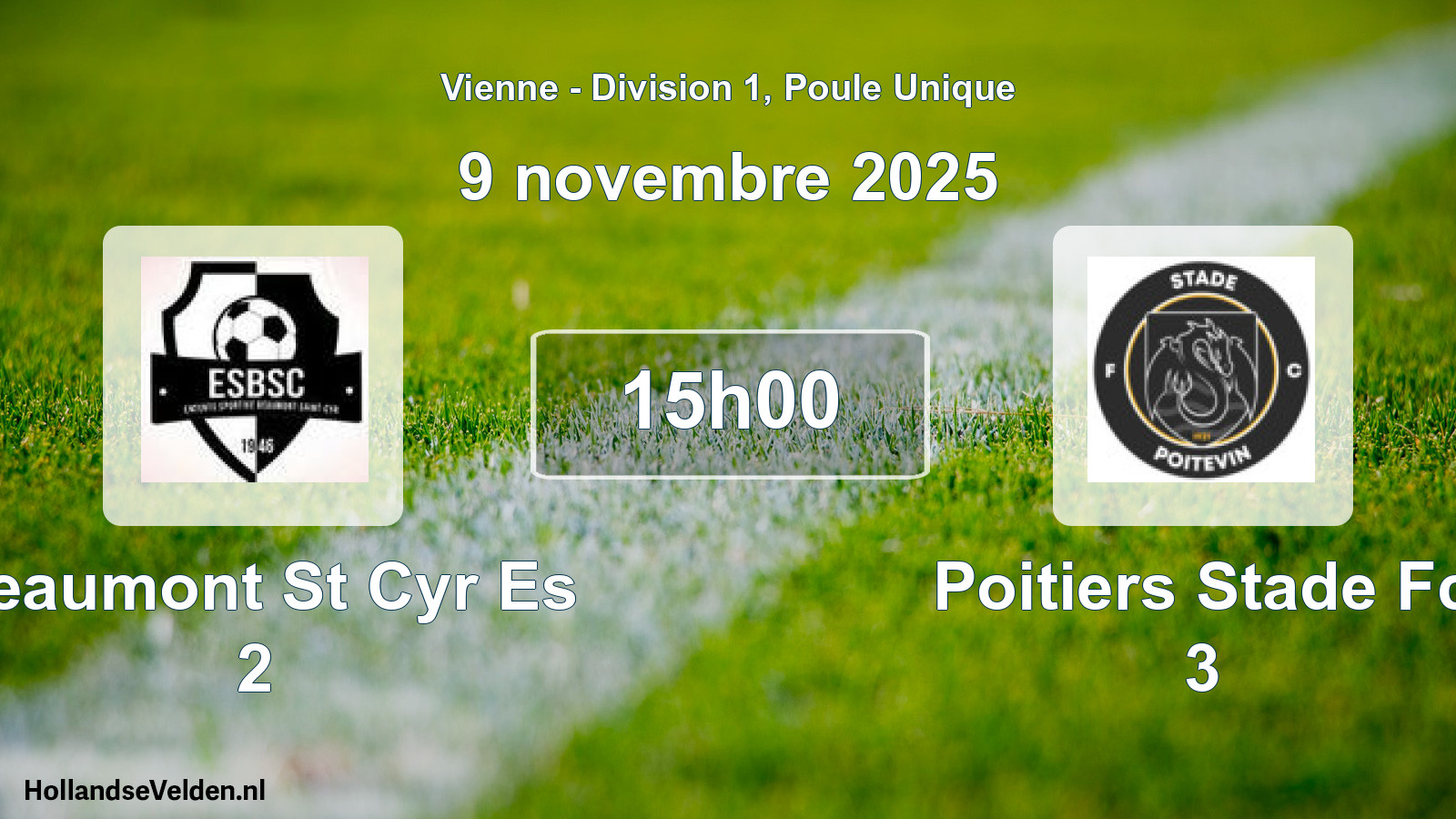 Geplande wedstrijd: Beaumont St Cyr Es 2 - Poitiers Stade Fc 3 (9 november 2025)