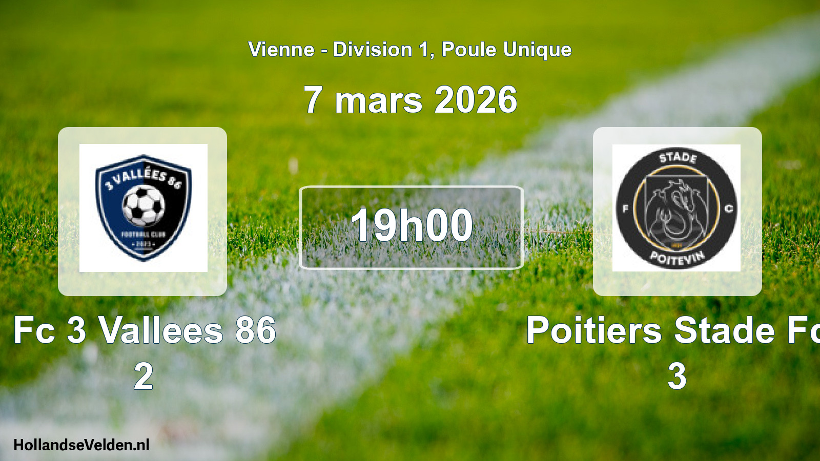 Geplande wedstrijd: Fc 3 Vallees 86 2 - Poitiers Stade Fc 3 (7 mars 2026)