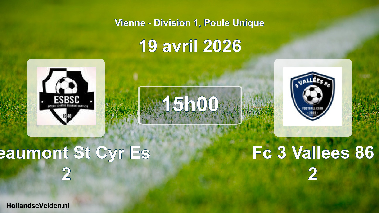 Scheduled Match: Beaumont St Cyr Es 2 - Fc 3 Vallees 86 2 (19 April 2026)