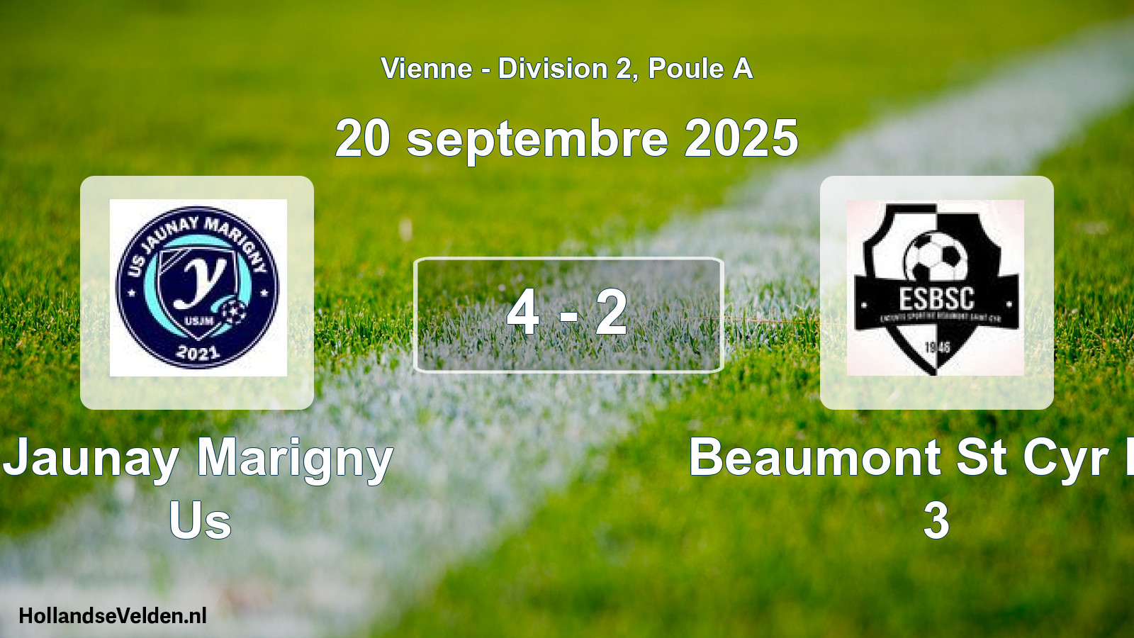 Total number of matches played: Jaunay Marigny Us - Beaumont St Cyr Es 3 4 - 2 (20 September 2025)