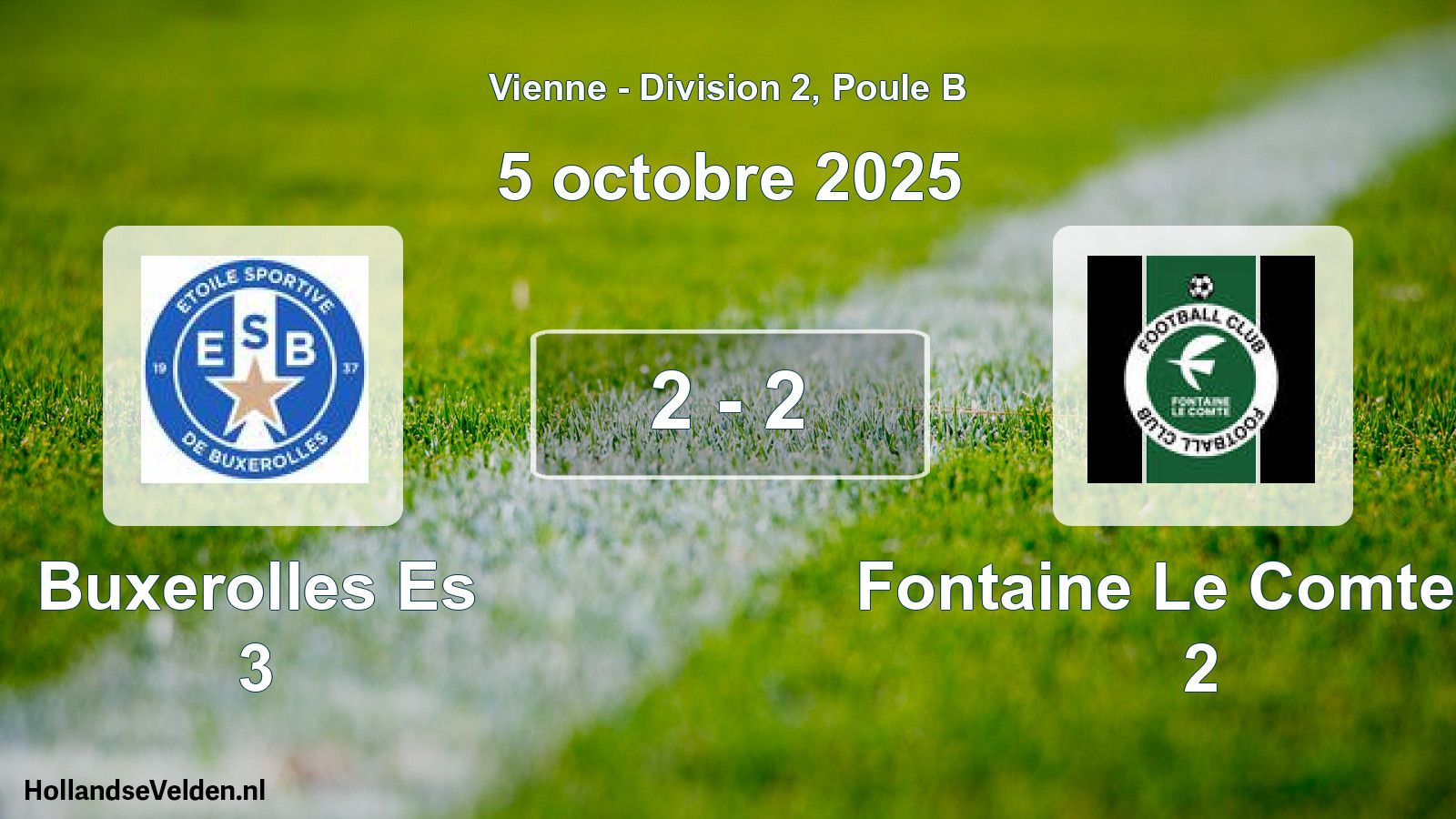 Total number of matches played: Buxerolles Es 3 - Fontaine Le Comte Fc 2 2 - 2 (5 October 2025)