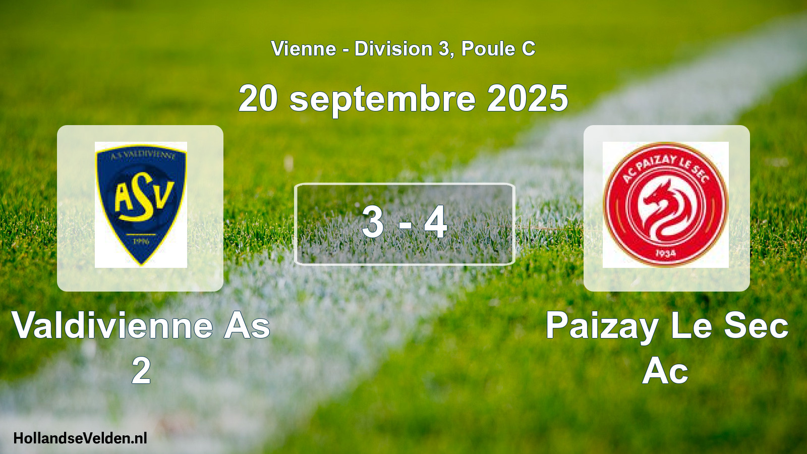 Gespeelde wedstrijd: Valdivienne As 2 - Paizay Le Sec Ac 3 - 4 (20 septembre 2025)