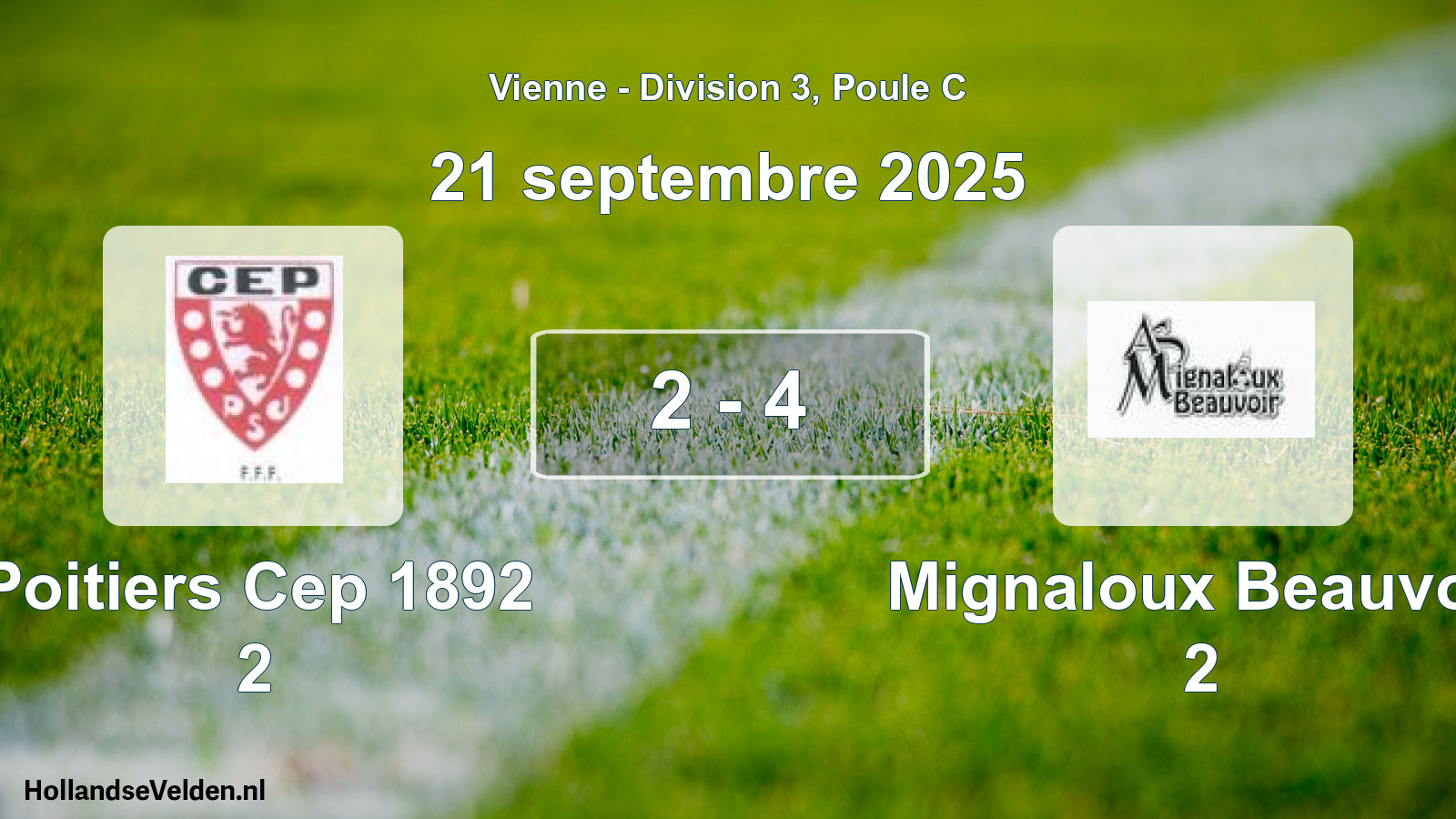 Gespeelde wedstrijd: Poitiers Cep 1892 2 - Mignaloux Beauvoir 2 2 - 4 (21 september 2025)
