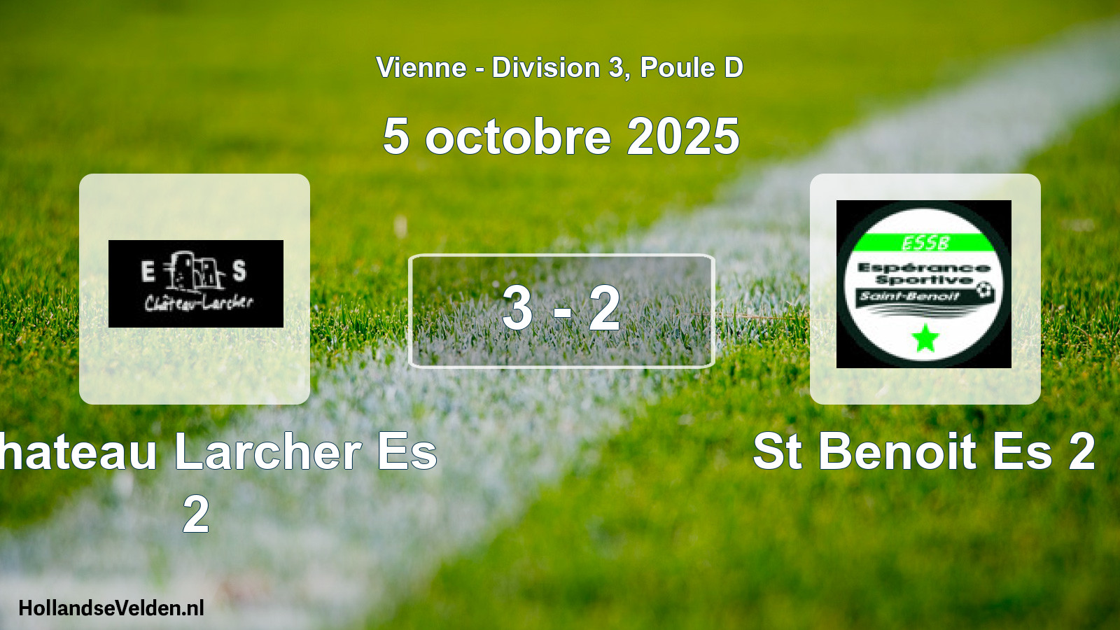 Gespeelde wedstrijd: Chateau Larcher Es 2 - St Benoit Es 2 3 - 2 (5 octobre 2025)