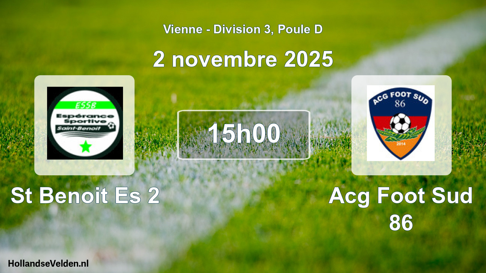 Geplande wedstrijd: St Benoit Es 2 - Acg Foot Sud 86 (2 novembre 2025)