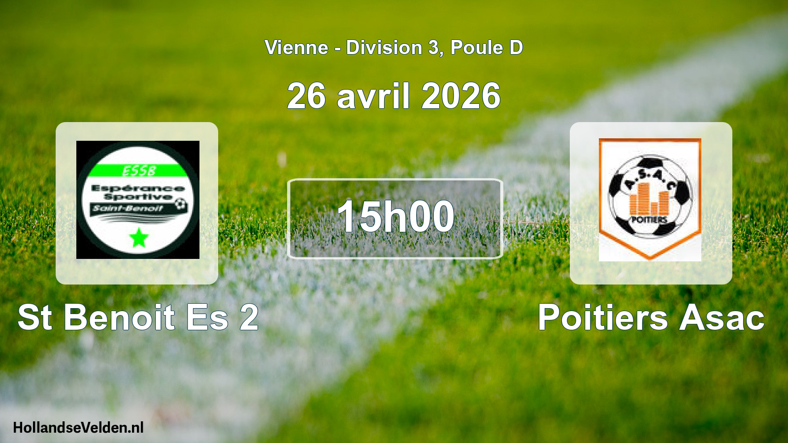 Geplande wedstrijd: St Benoit Es 2 - Poitiers Asac (26 april 2026)