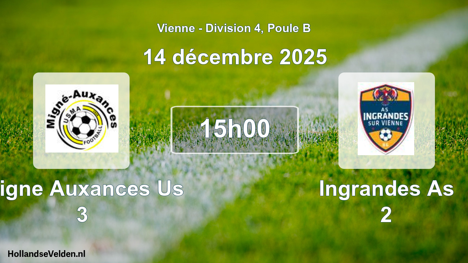 Geplande wedstrijd: Migne Auxances Us 3 - Ingrandes As 2 (14 décembre 2025)