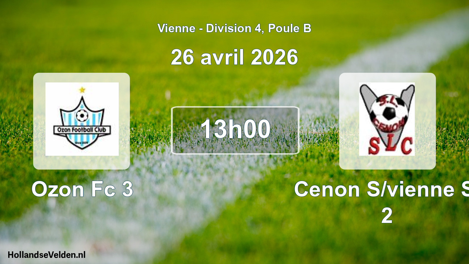 Geplande wedstrijd: Ozon Fc 3 - Cenon S/vienne Sl 2 (26 avril 2026)