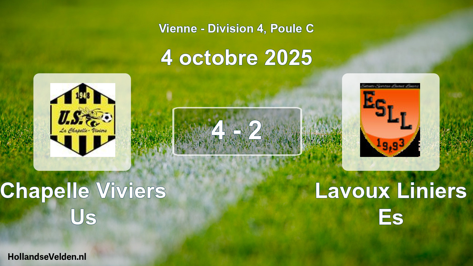 Gespeelde wedstrijd: Chapelle Viviers Us - Lavoux Liniers Es 4 - 2 (4 oktober 2025)