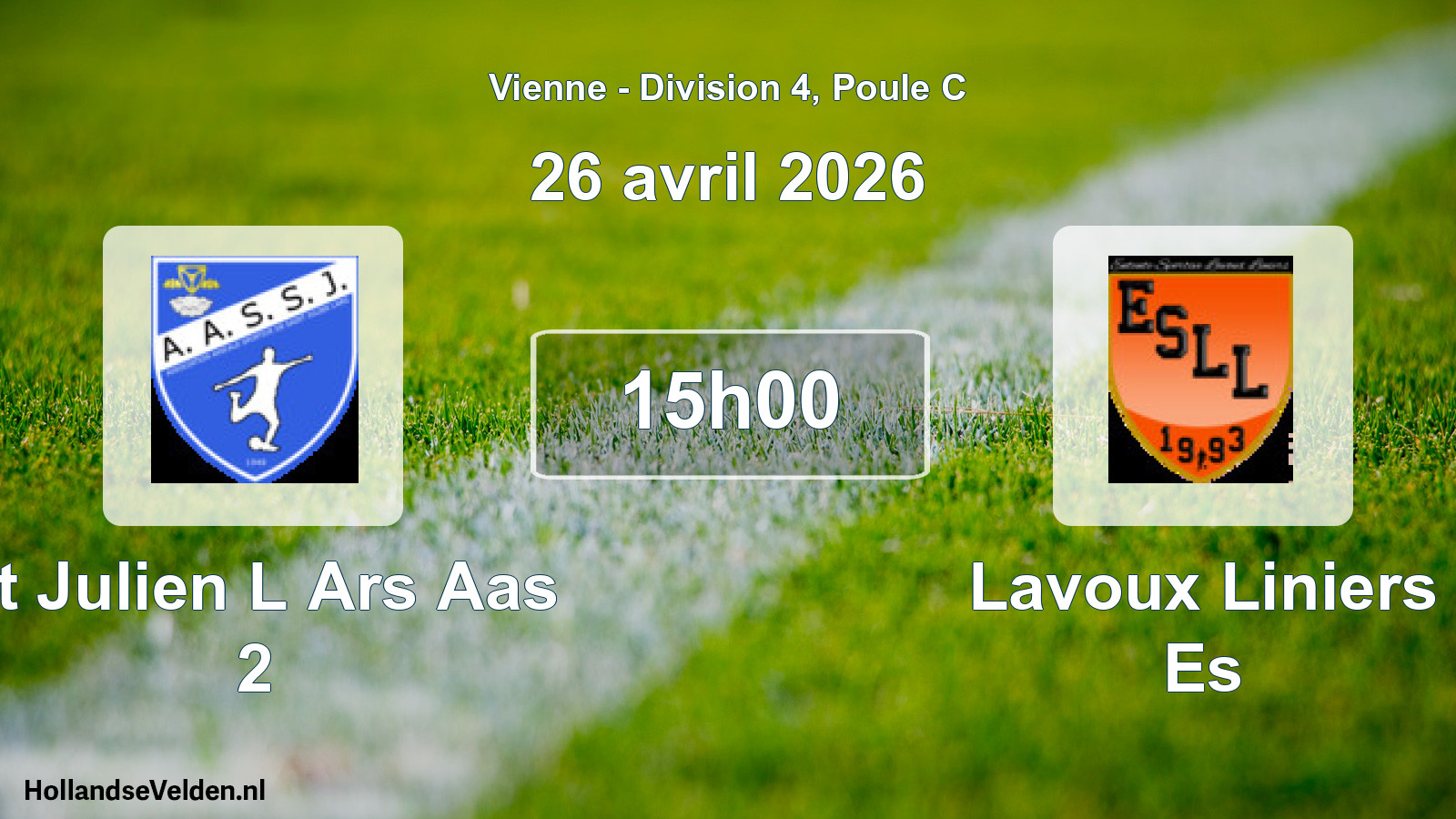 Geplande wedstrijd: St Julien L Ars Aas 2 - Lavoux Liniers Es (26 april 2026)