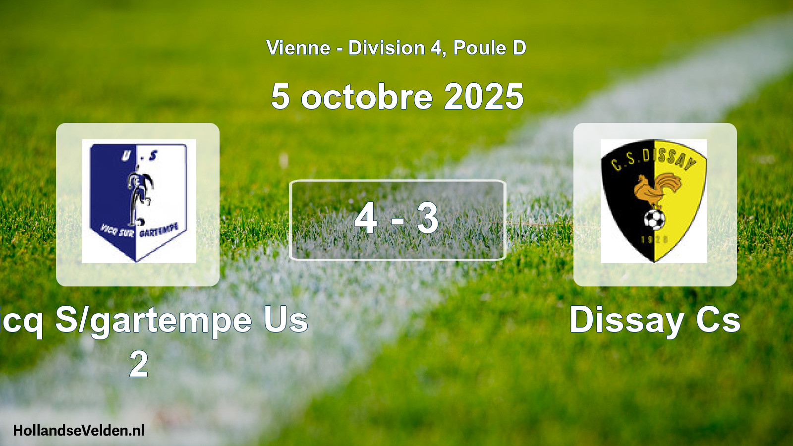 Gespeelde wedstrijd: Vicq S/gartempe Us 2 - Dissay Cs 4 - 3 (5 octobre 2025)