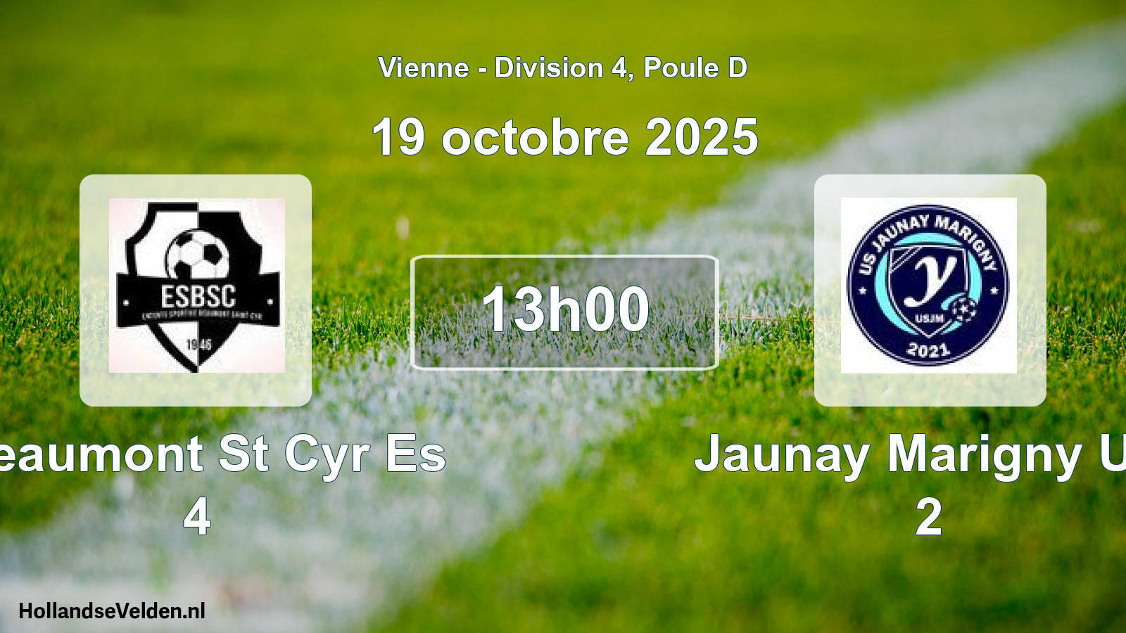 Geplande wedstrijd: Beaumont St Cyr Es 4 - Jaunay Marigny Us 2 (19 octobre 2025)