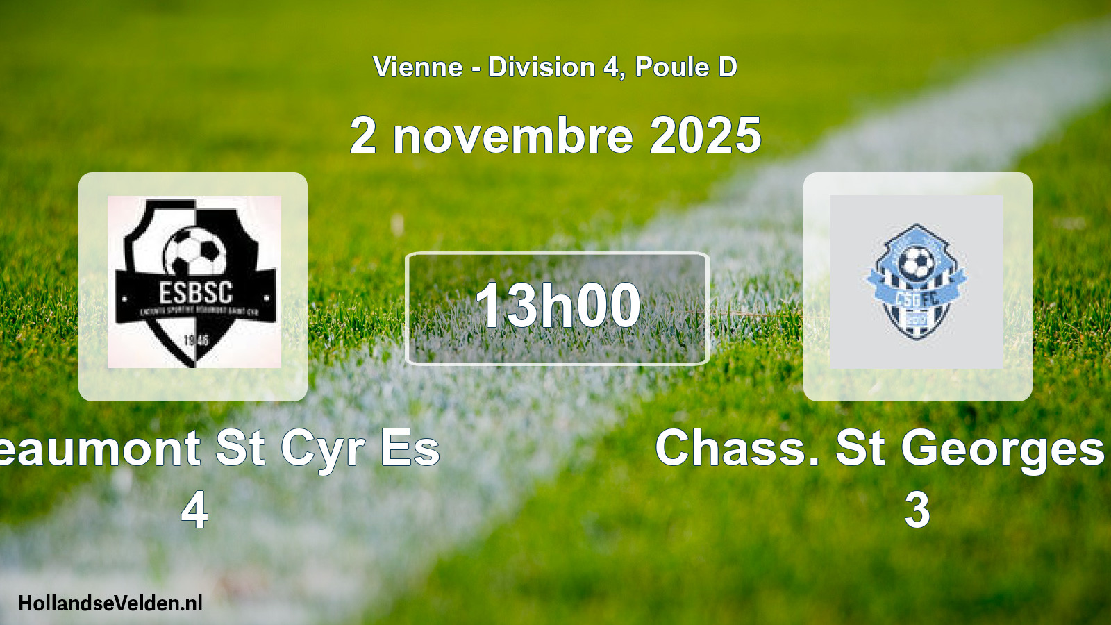 Geplande wedstrijd: Beaumont St Cyr Es 4 - Chass. St Georges Fc 3 (2 november 2025)