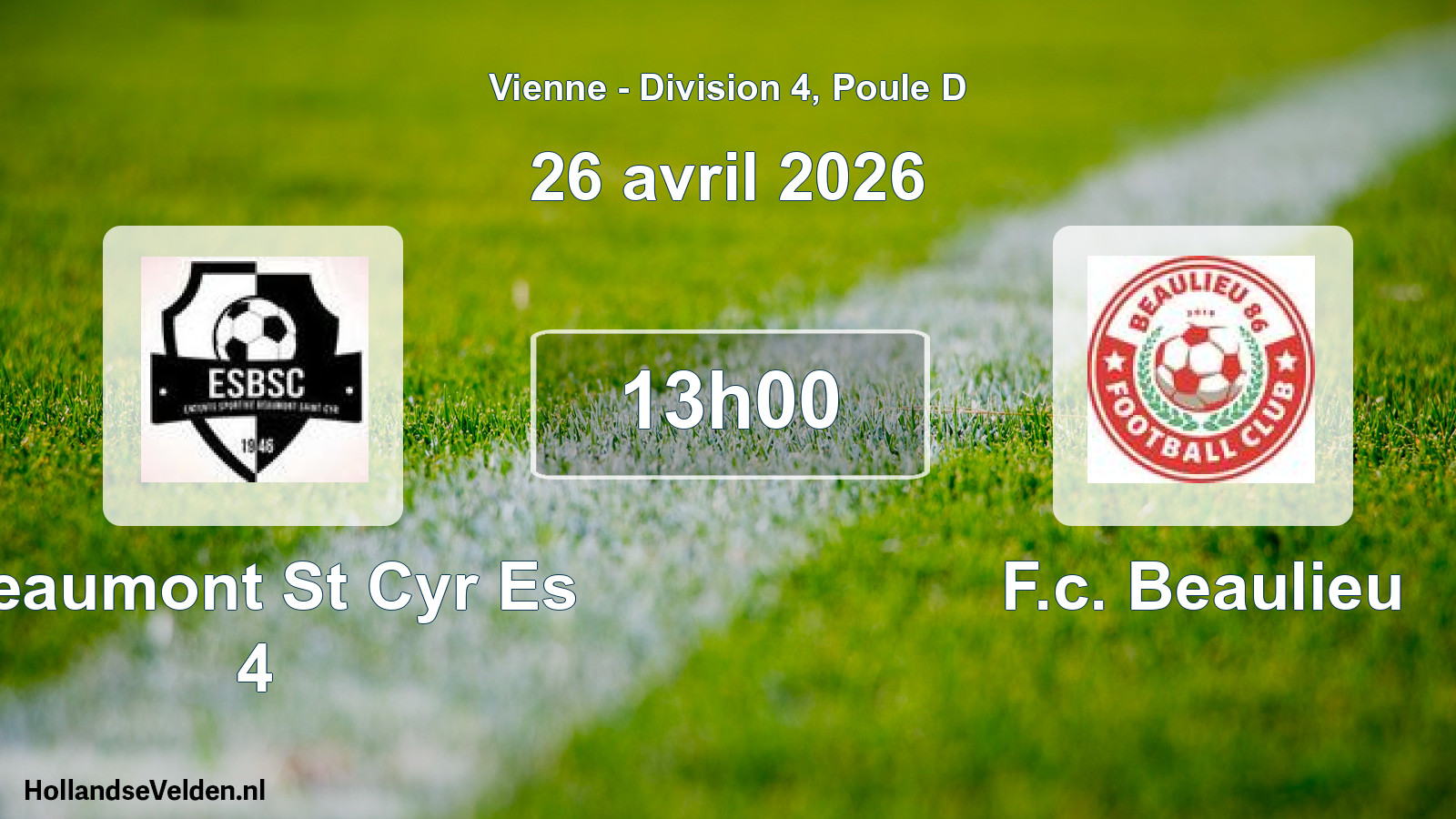 Geplande wedstrijd: Beaumont St Cyr Es 4 - F.c. Beaulieu (26 avril 2026)
