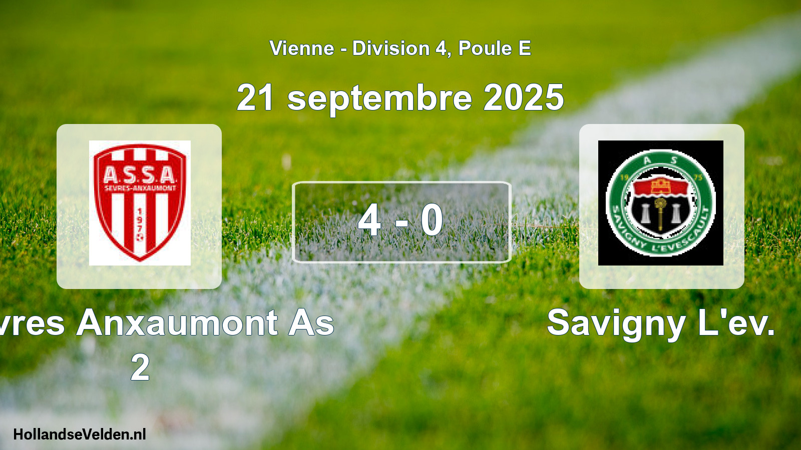 Gespeelde wedstrijd: Sevres Anxaumont As 2 - Savigny L'ev. 4 - 0 (21 septembre 2025)