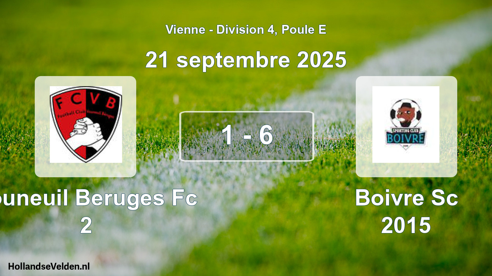 Total number of matches played: Vouneuil Beruges Fc 2 - Boivre Sc 2015 1 - 6 (21 September 2025)
