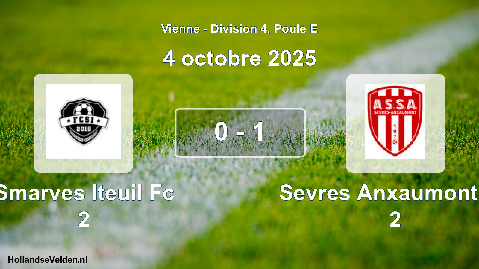 Total number of matches played: Smarves Iteuil Fc 2 - Sevres Anxaumont As 2 0 - 1 (4 October 2025)
