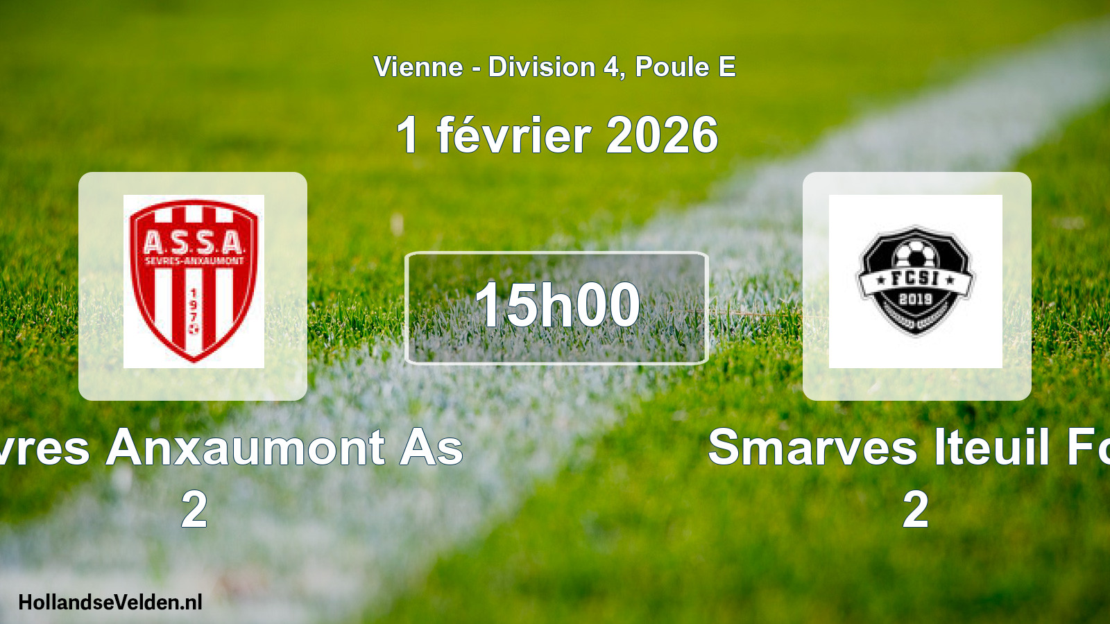 Geplande wedstrijd: Sevres Anxaumont As 2 - Smarves Iteuil Fc 2 (1 février 2026)