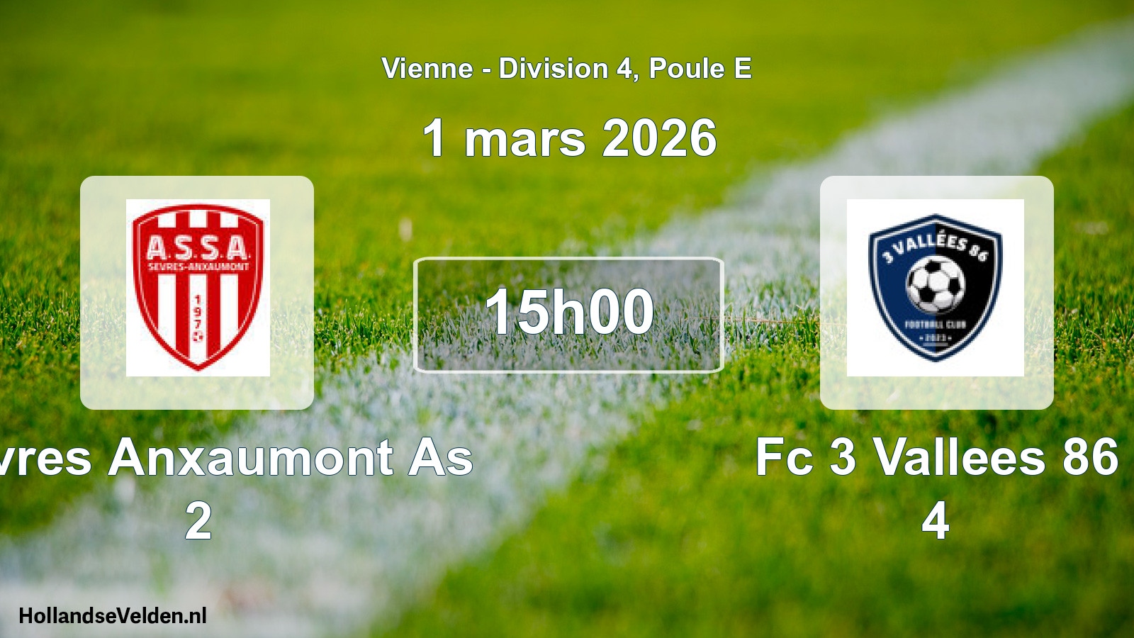 Geplande wedstrijd: Sevres Anxaumont As 2 - Fc 3 Vallees 86 4 (1 mars 2026)