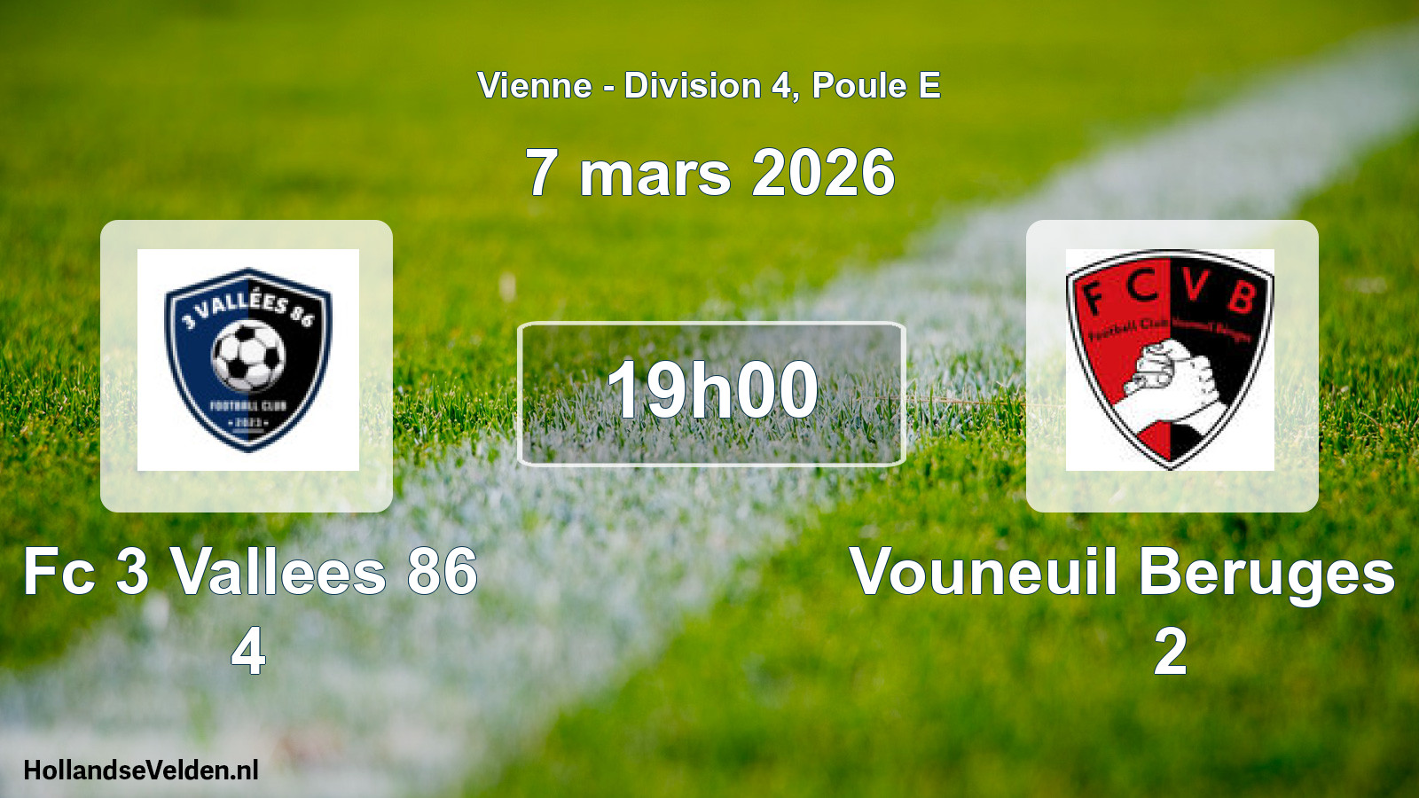 Geplande wedstrijd: Fc 3 Vallees 86 4 - Vouneuil Beruges Fc 2 (7 mars 2026)