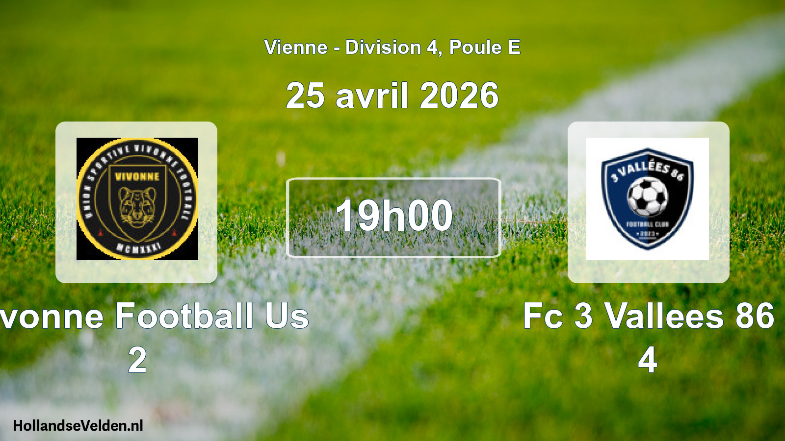 Geplande wedstrijd: Vivonne Football Us 2 - Fc 3 Vallees 86 4 (25 avril 2026)