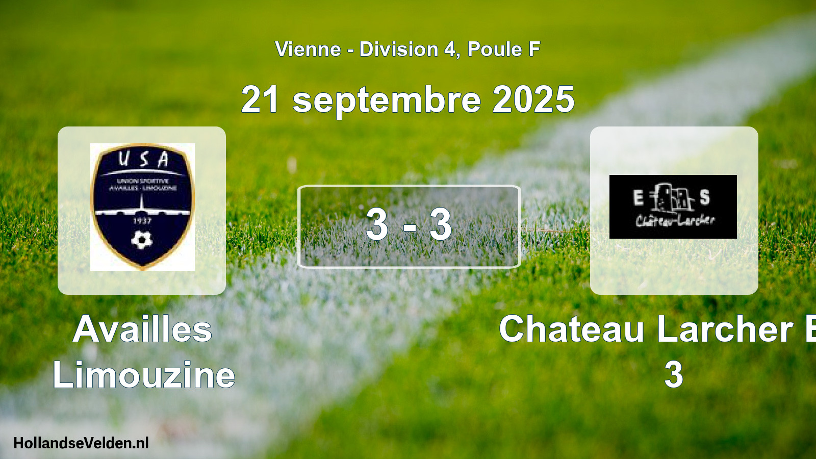 Gespeelde wedstrijd: Availles Limouzine - Chateau Larcher Es 3 3 - 3 (21 septembre 2025)