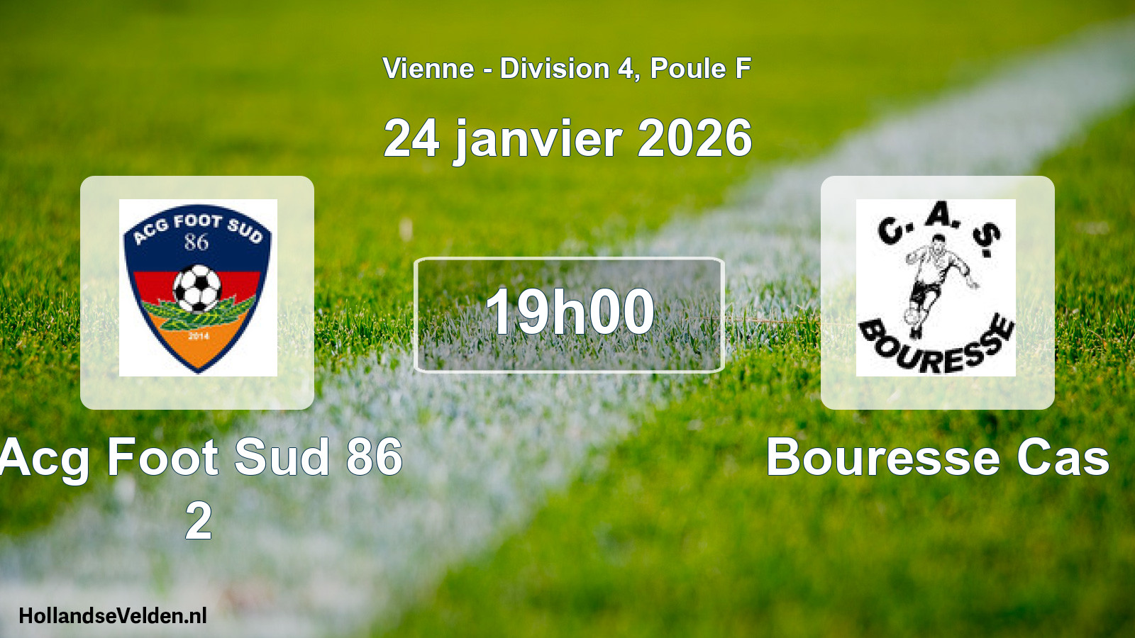 Geplande wedstrijd: Acg Foot Sud 86 2 - Bouresse Cas (24 janvier 2026)