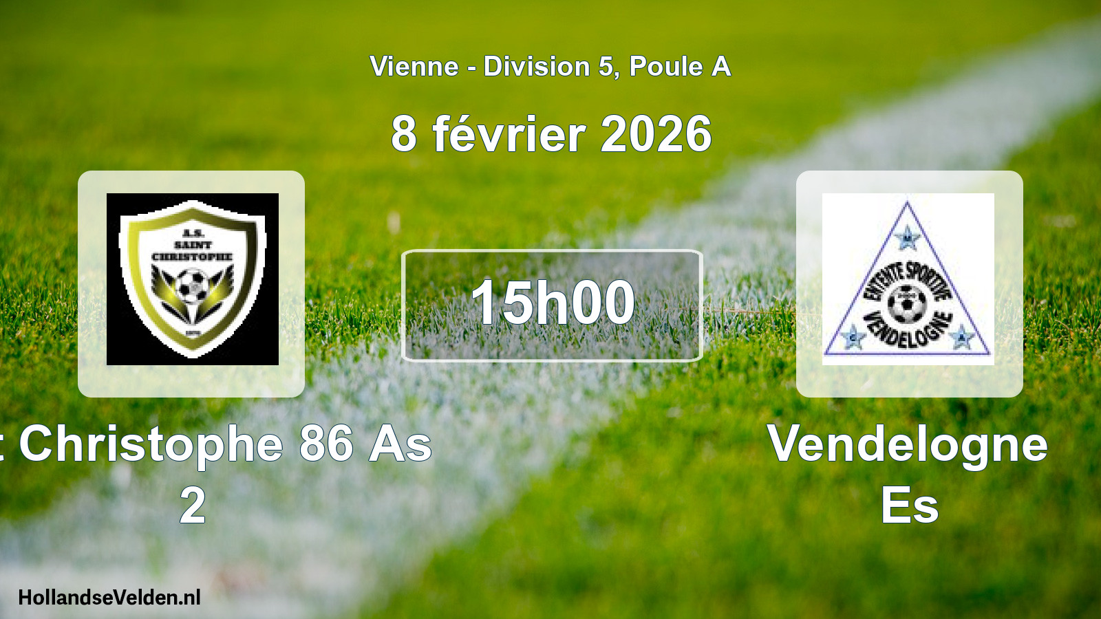 Geplande wedstrijd: St Christophe 86 As 2 - Vendelogne Es (8 février 2026)