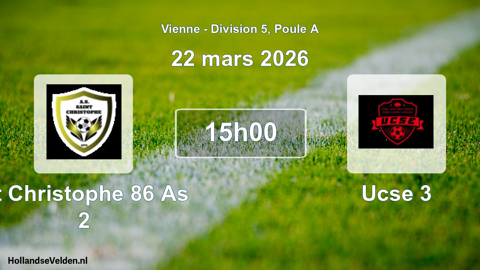 Geplande wedstrijd: St Christophe 86 As 2 - Ucse 3 (22 mars 2026)