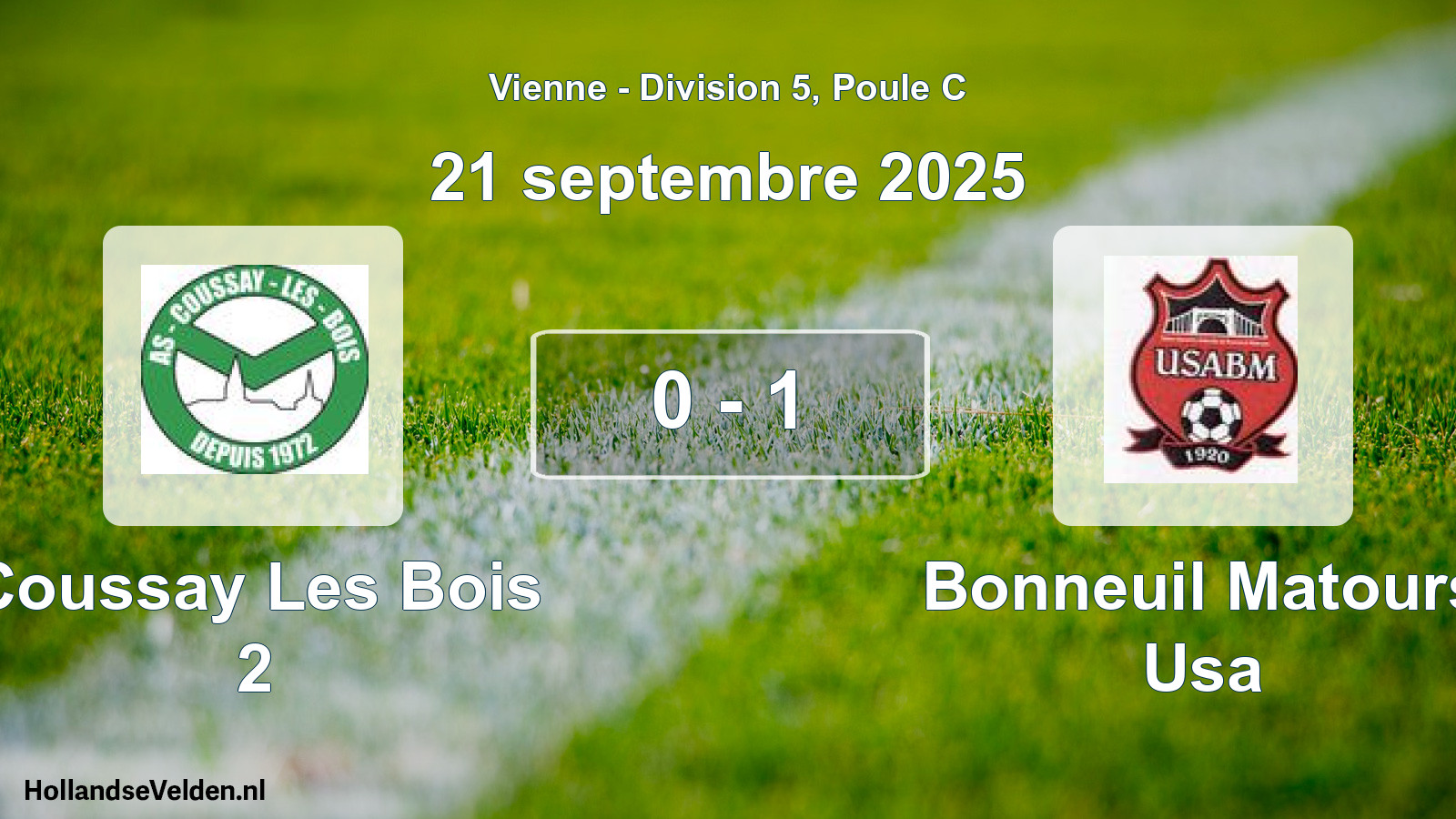 Gespeelde wedstrijd: Coussay Les Bois 2 - Bonneuil Matours Usa 0 - 1 (21 september 2025)